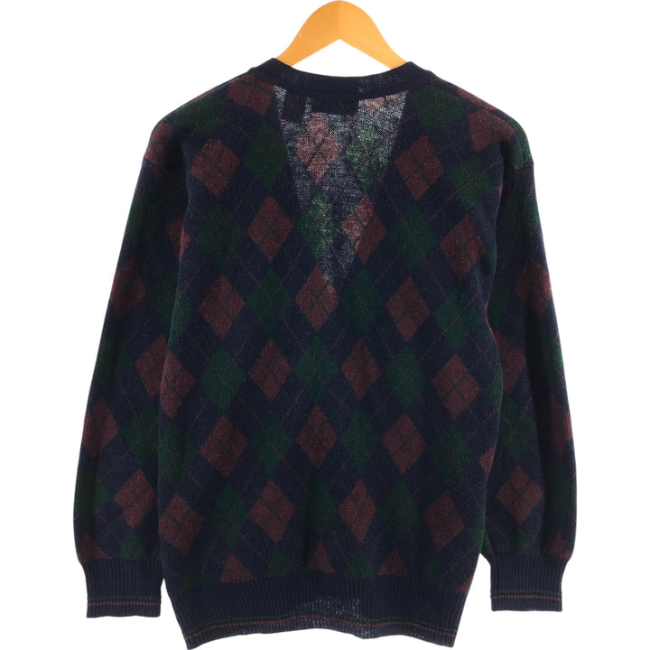 80s-90'S Sears Lowbucks Argyle Pattern Acrylic Knit Cardigan Made in Italy Men's M Size Vintage /eaa512100