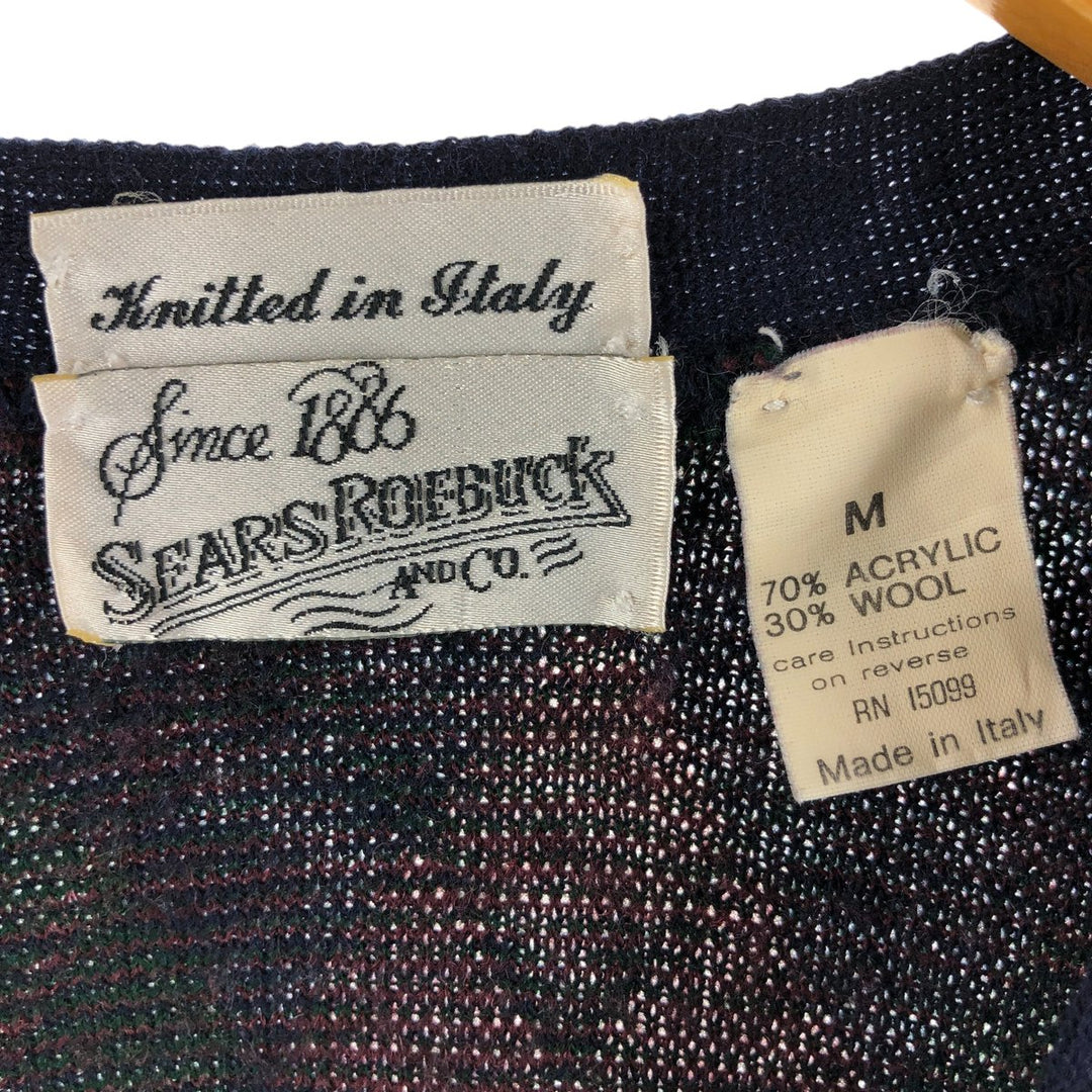 80s-90'S Sears Lowbucks Argyle Pattern Acrylic Knit Cardigan Made in Italy Men's M Size Vintage /eaa512100