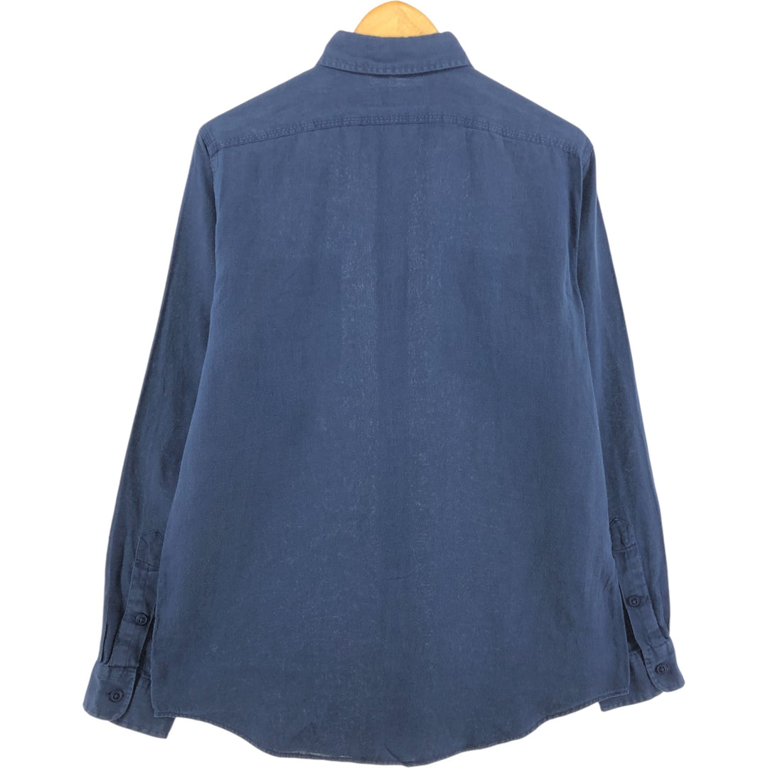 Ralph Lauren POLO RALPH LAUREN long-sleeved linen shirt, men's size M linen navy blue type Vintage Second Hand