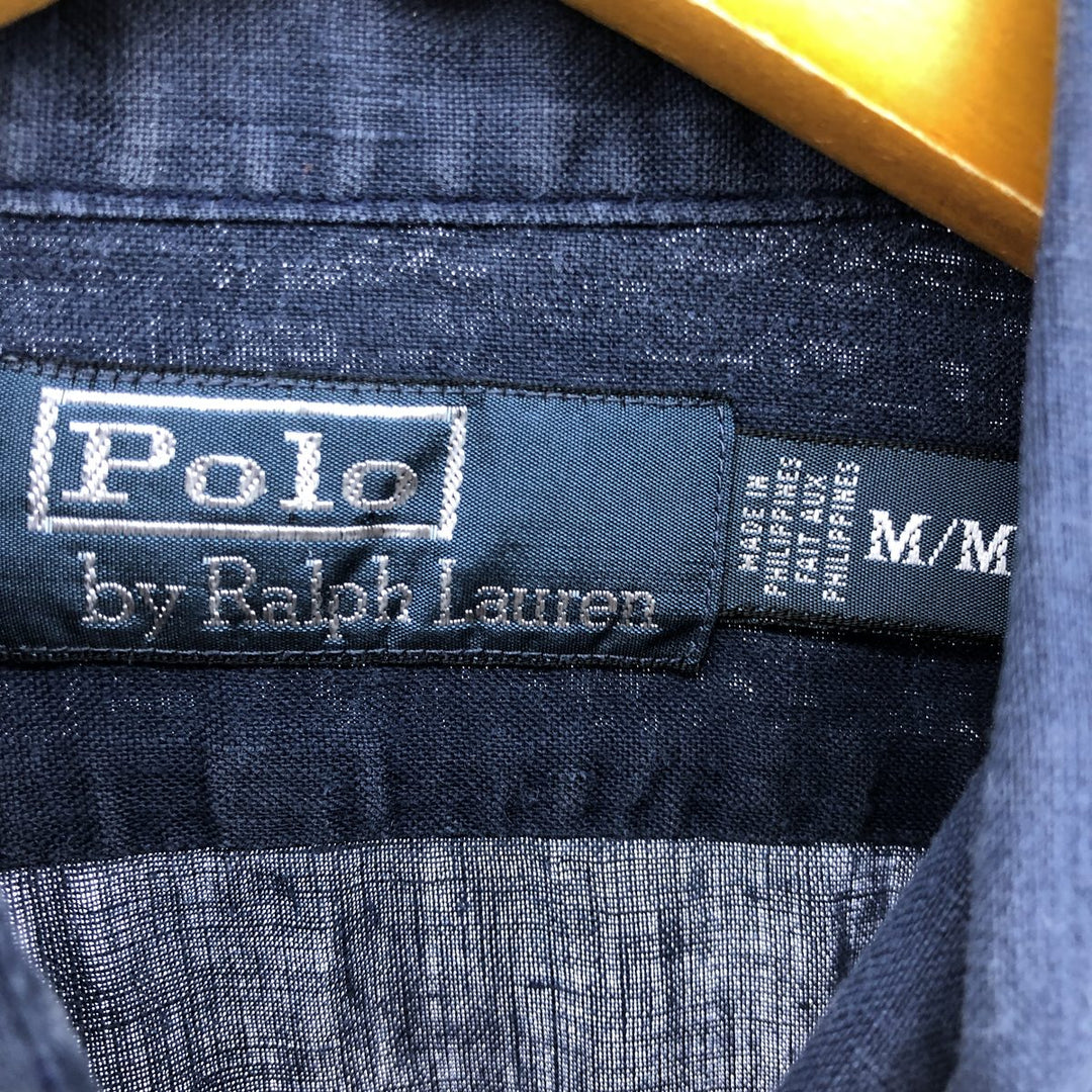 Ralph Lauren POLO RALPH LAUREN long-sleeved linen shirt, men's size M linen navy blue type Vintage Second Hand