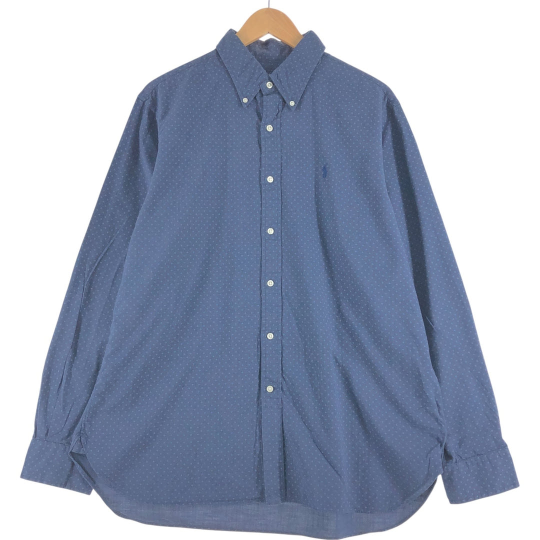 Ralph Lauren all-over print long-sleeved button-down shirt, men's size XL cotton navy blue type Vintage Second Hand