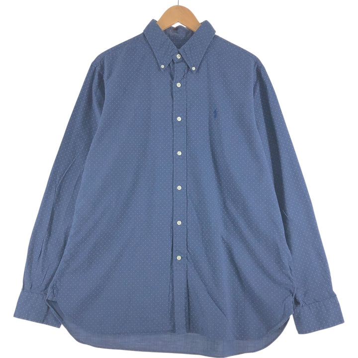 Ralph Lauren all-over print long-sleeved button-down shirt, men's size XL cotton navy blue type Vintage Second Hand