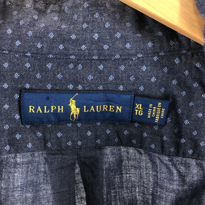 Ralph Lauren all-over print long-sleeved button-down shirt, men's size XL cotton navy blue type Vintage Second Hand