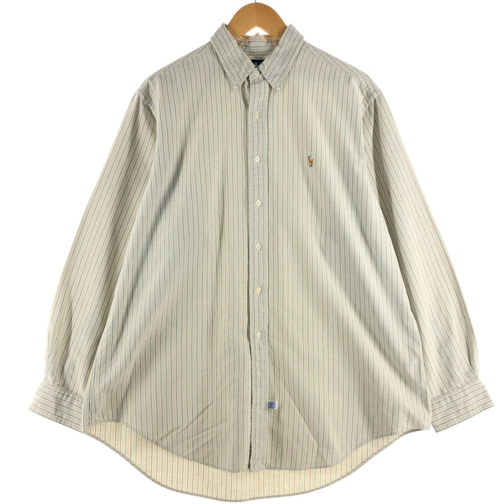 Ralph Lauren long sleeve button down striped shirt, men's XL size cotton Beige type Vintage Second Hand