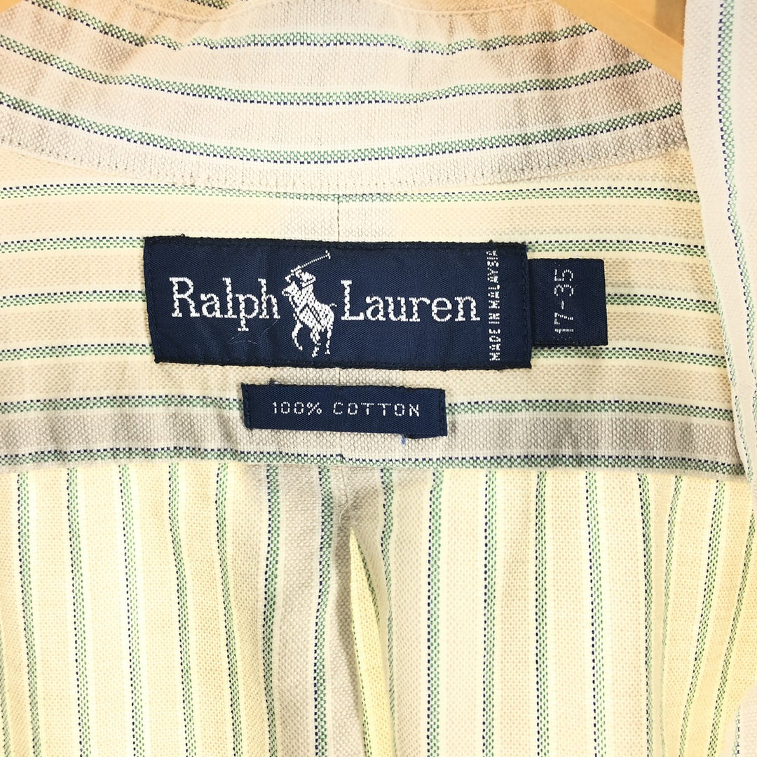 Ralph Lauren long sleeve button down striped shirt, men's XL size cotton Beige type Vintage Second Hand