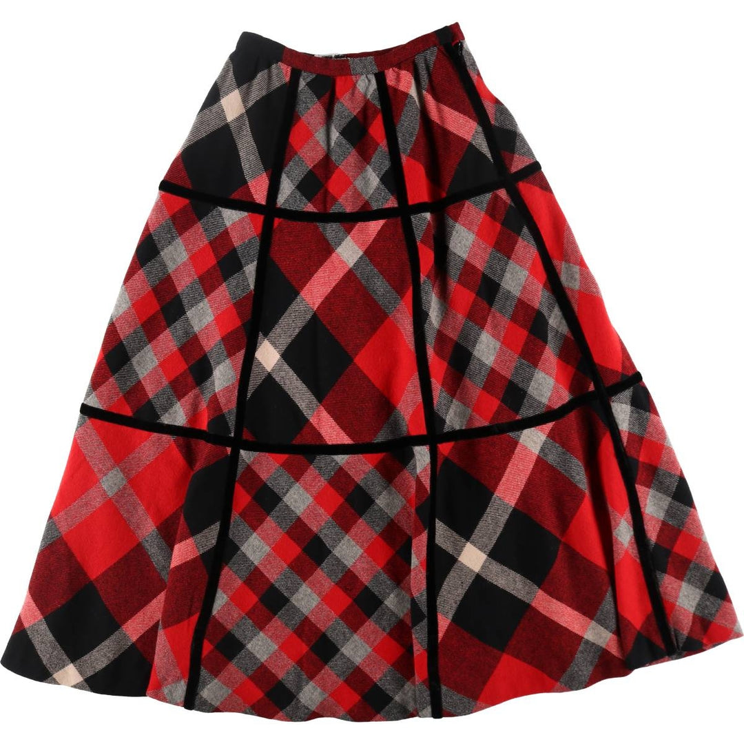 RAKISH Check Pattern Wool Maxi Flare Skirt Women's M Size Vintage /eaa512842