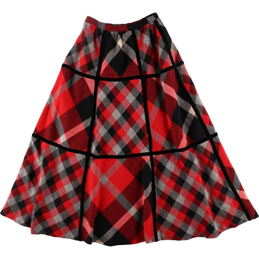 RAKISH Check Pattern Wool Maxi Flare Skirt Women's M Size Vintage /eaa512842