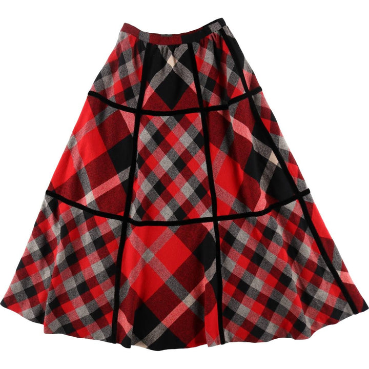 RAKISH Check Pattern Wool Maxi Flare Skirt Women's M Size Vintage /eaa512842
