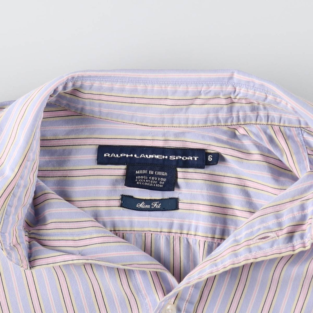RALPH LAUREN SPORT Slim Fit Multi-Stripe Long Sleeve Cotton Striped Shirt Women's S /eaa512855