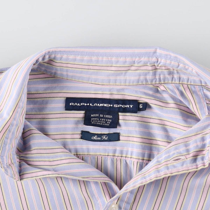 RALPH LAUREN SPORT Slim Fit Multi-Stripe Long Sleeve Cotton Striped Shirt Women's S /eaa512855