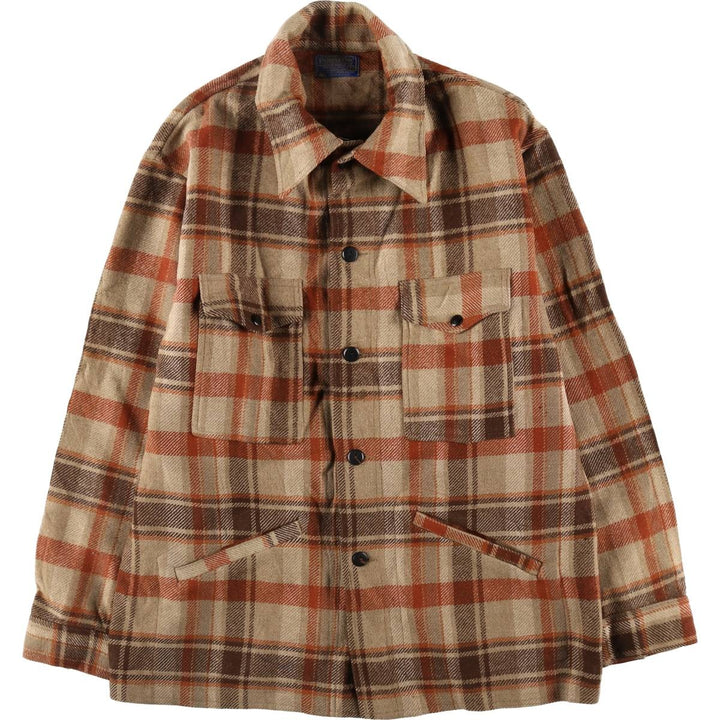 70'S Pendleton Check Pattern Wool Shirt Jacket Made in USA Men's M Size Vintage /eaa512982