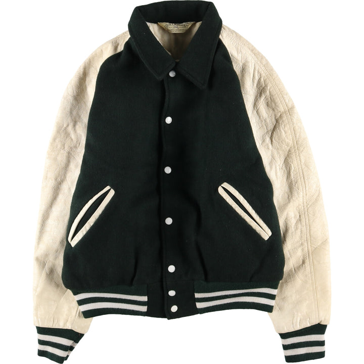 80'S DEERFOOT Collared Leather Sleeve Wool Varsity Jacket Award Jacket Varsity Jacket Made in USA Men's L Size Vintage /eaa513053