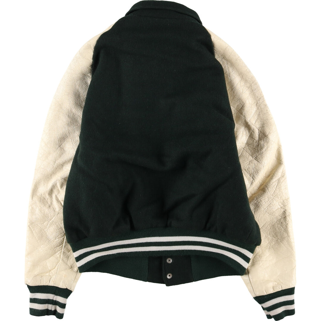 80'S DEERFOOT Collared Leather Sleeve Wool Varsity Jacket Award Jacket Varsity Jacket Made in USA Men's L Size Vintage /eaa513053