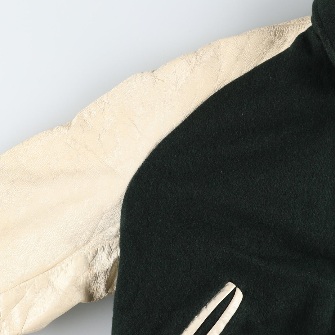 80'S DEERFOOT Collared Leather Sleeve Wool Varsity Jacket Award Jacket Varsity Jacket Made in USA Men's L Size Vintage /eaa513053