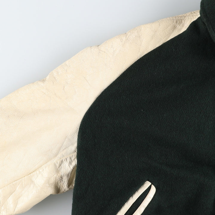 80'S DEERFOOT Collared Leather Sleeve Wool Varsity Jacket Award Jacket Varsity Jacket Made in USA Men's L Size Vintage /eaa513053