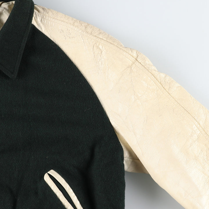 80'S DEERFOOT Collared Leather Sleeve Wool Varsity Jacket Award Jacket Varsity Jacket Made in USA Men's L Size Vintage /eaa513053