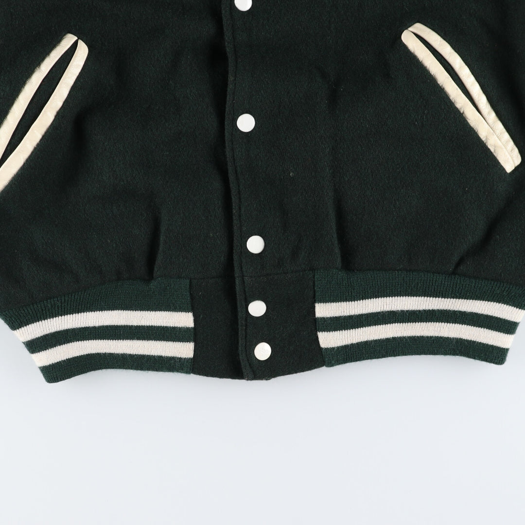 80'S DEERFOOT Collared Leather Sleeve Wool Varsity Jacket Award Jacket Varsity Jacket Made in USA Men's L Size Vintage /eaa513053