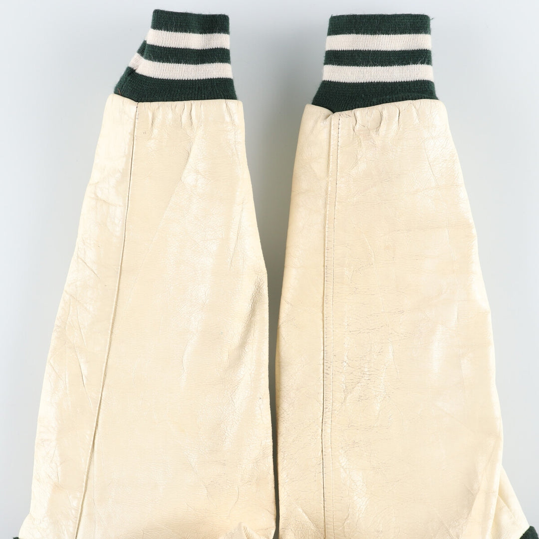 80'S DEERFOOT Collared Leather Sleeve Wool Varsity Jacket Award Jacket Varsity Jacket Made in USA Men's L Size Vintage /eaa513053