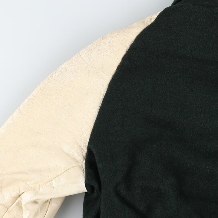 80'S DEERFOOT Collared Leather Sleeve Wool Varsity Jacket Award Jacket Varsity Jacket Made in USA Men's L Size Vintage /eaa513053