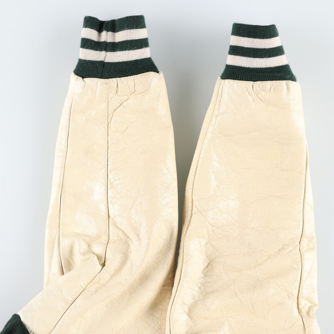 80'S DEERFOOT Collared Leather Sleeve Wool Varsity Jacket Award Jacket Varsity Jacket Made in USA Men's L Size Vintage /eaa513053