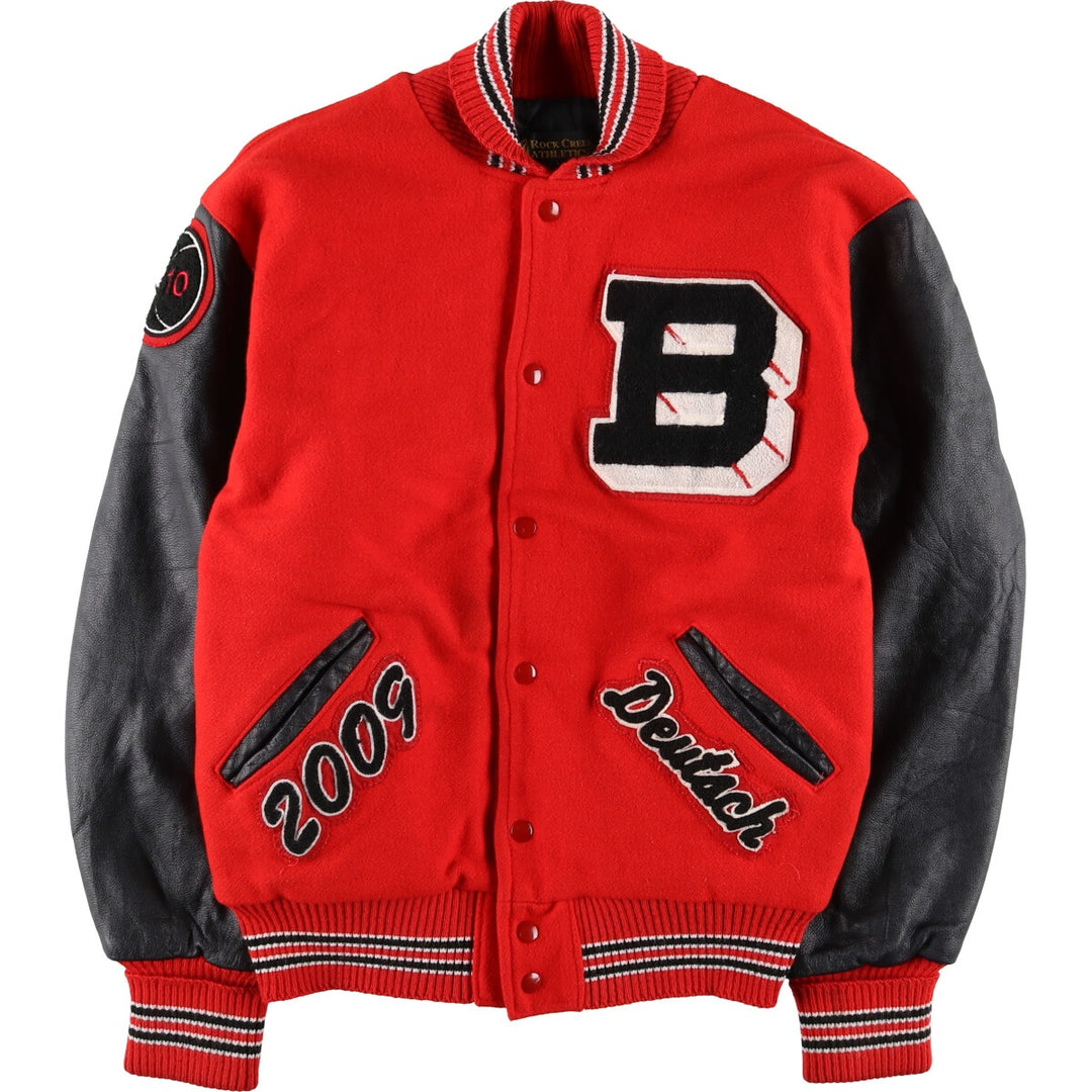 90s~ ROCK CREEK ATHLETICS Sleeve Leather Wool Button Varsity Jacket Made in USA Men's L size /eaa513058