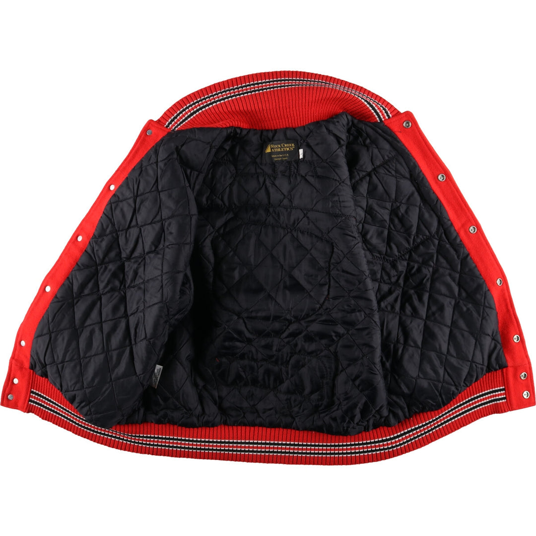 90s~ ROCK CREEK ATHLETICS Sleeve Leather Wool Button Varsity Jacket Made in USA Men's L size /eaa513058