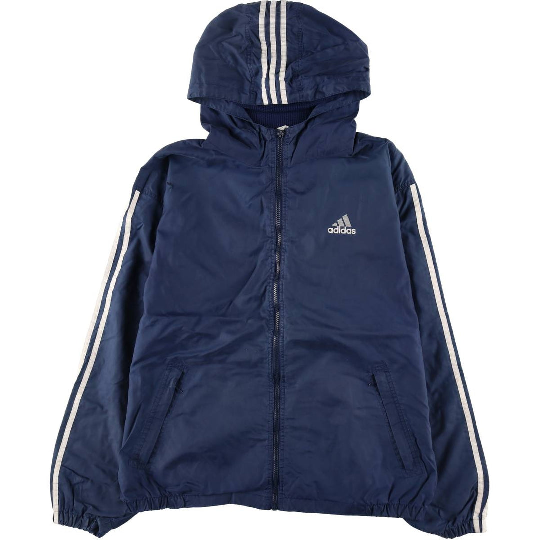 Vintage 90'S Adidas nylon hoodie, size L, men's Nylon navy blue type Vintage Second Hand
