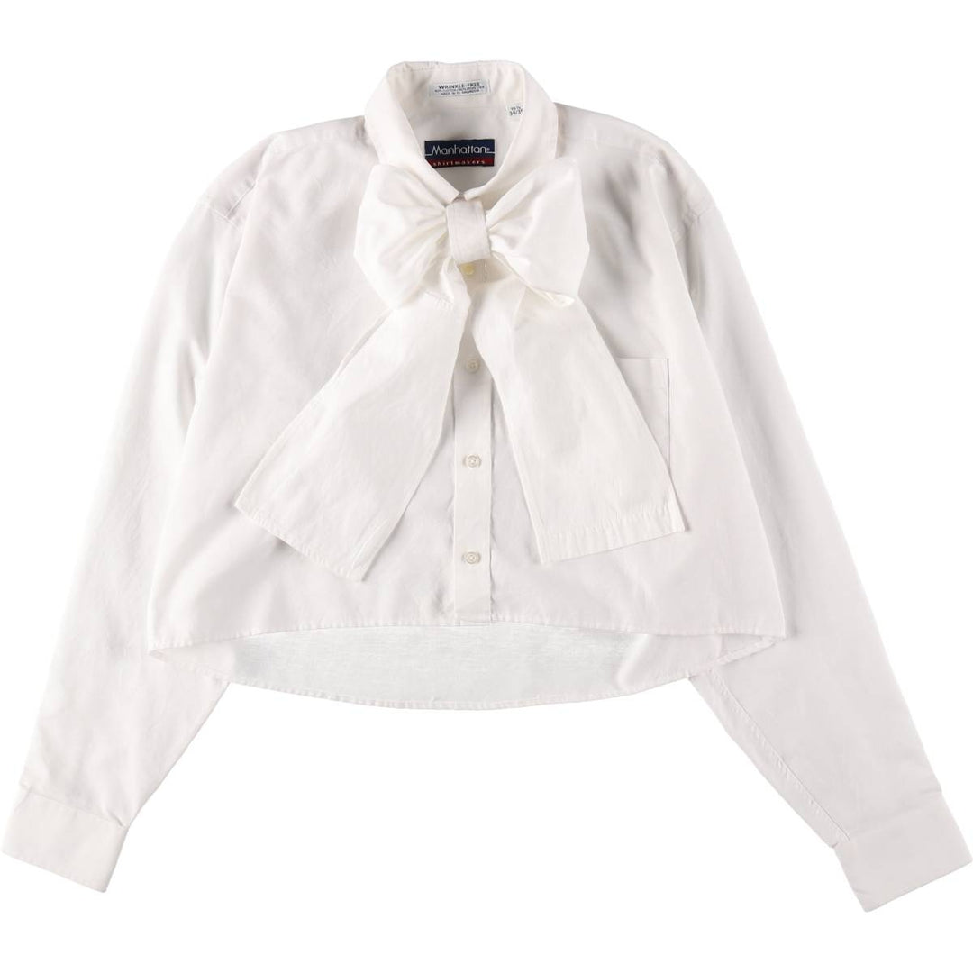 Elulu Original Remake Big Ribbon Shirt, Long Sleeve Button-Down Shirt, Women's Size L cotton white type Vintage Second Hand