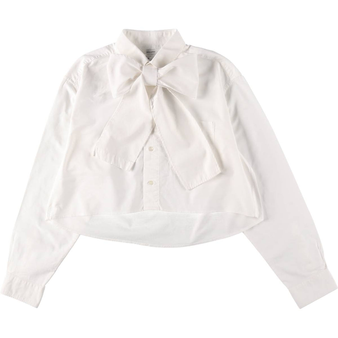 Elulu Original Remake Big Ribbon Shirt, Long Sleeve Button-Down Shirt, Women's Size L cotton white type Vintage Second Hand
