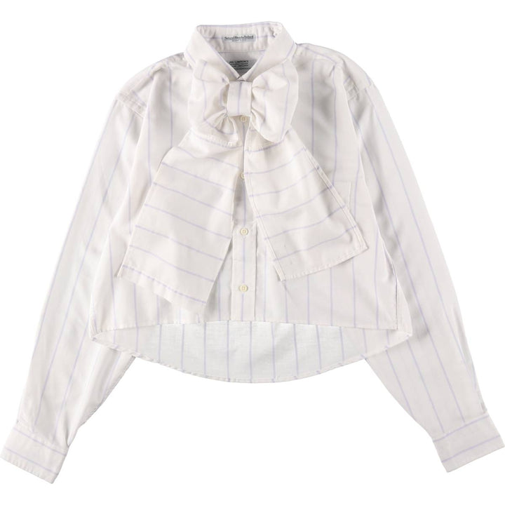 Elulu Original Remake Big Ribbon Shirt, Long Sleeve Button-Down Striped Shirt, Made in USA, Women's Size M cotton white type Vintage Second Hand