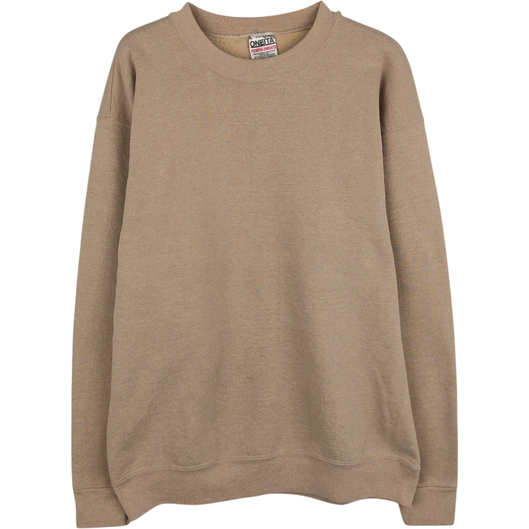 90'S Oneita Power-Sweats plain blank sweatshirt, made in the USA, men's size L, vintage polyester Beige type Vintage Second Hand