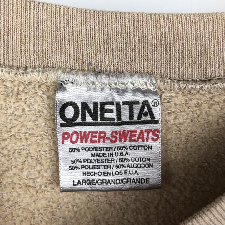 90'S Oneita Power-Sweats plain blank sweatshirt, made in the USA, men's size L, vintage polyester Beige type Vintage Second Hand