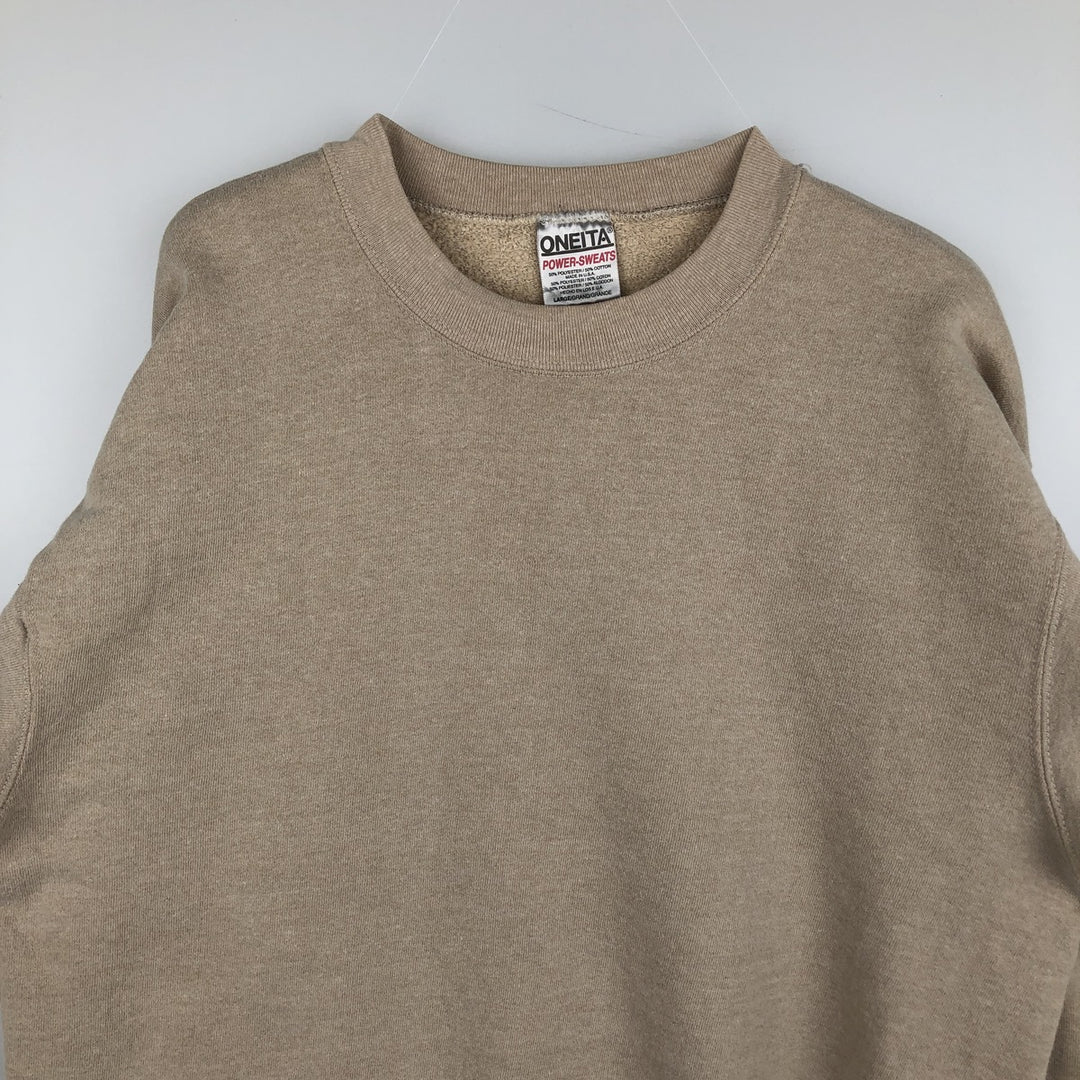 90'S Oneita Power-Sweats plain blank sweatshirt, made in the USA, men's size L, vintage polyester Beige type Vintage Second Hand