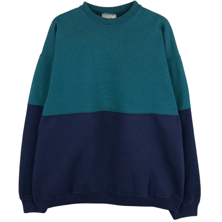 90'S Hanes Two-Tone Plain Blank Sweatshirt, Made in USA, Men's XL equivalent, Vintage cotton Emerald green Vintage Second Hand