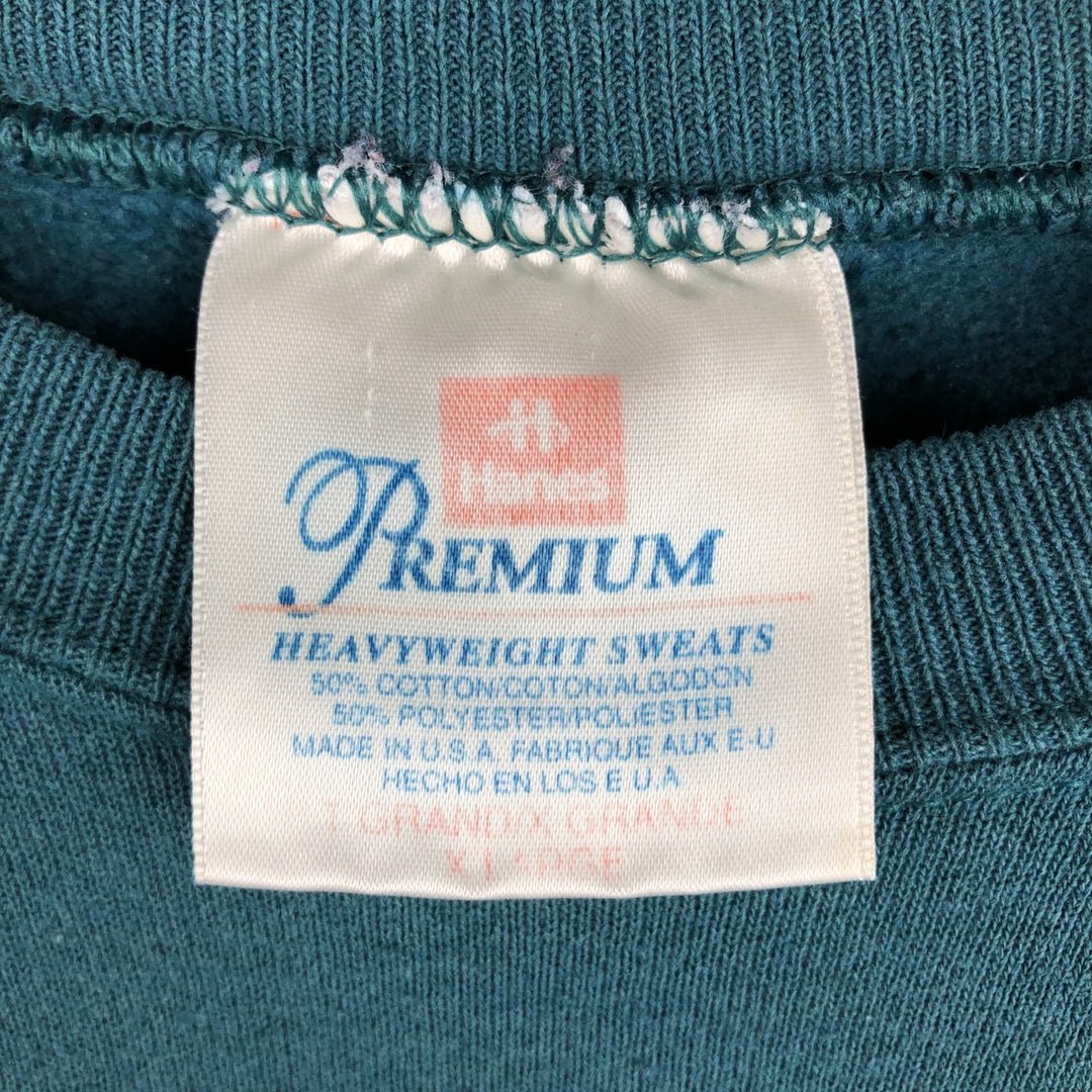 90'S Hanes Two-Tone Plain Blank Sweatshirt, Made in USA, Men's XL equivalent, Vintage cotton Emerald green Vintage Second Hand