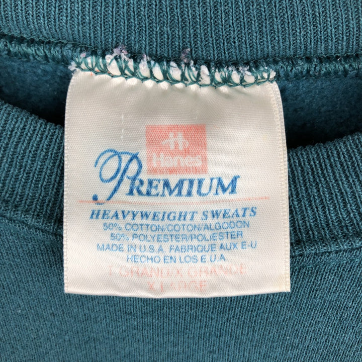 90'S Hanes Two-Tone Plain Blank Sweatshirt, Made in USA, Men's XL equivalent, Vintage cotton Emerald green Vintage Second Hand