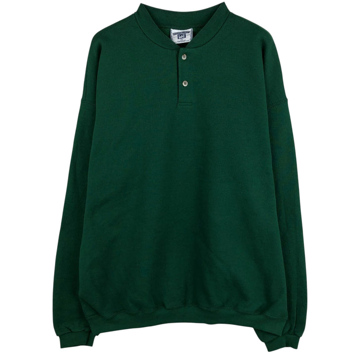 90'S Lee Henley Neck Plain Blank Sweatshirt, Made in USA, Men's XL equivalent, Vintage cotton green type Vintage Second Hand