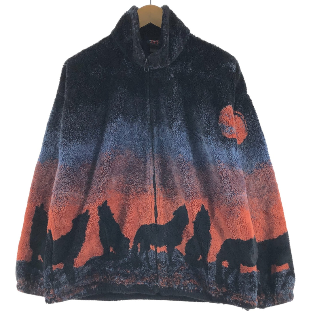 90'S MAZMANIA Wolf Pattern Fleece Jacket Made in USA Men's M Size Vintage /eaa513714