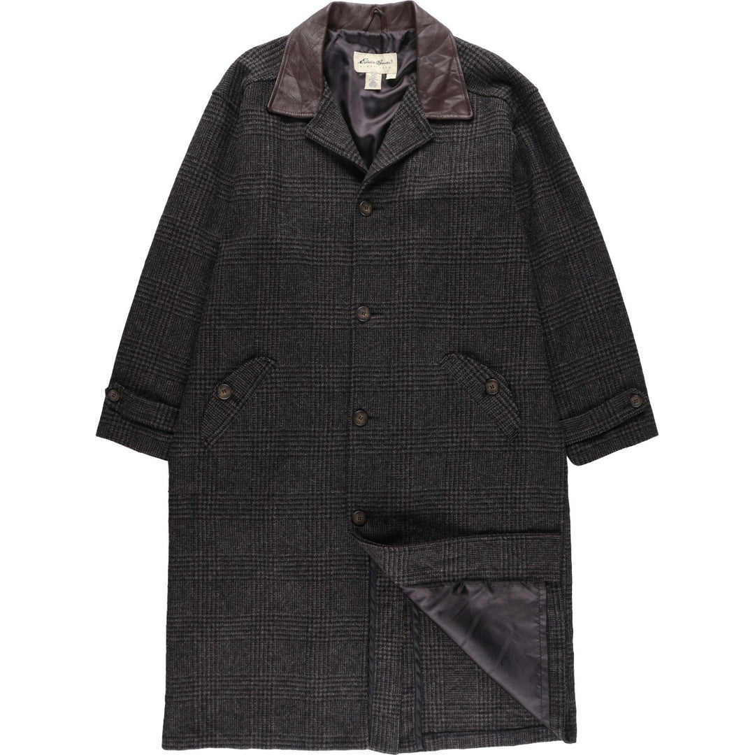 Eddie Bauer Check Pattern Wool Long Coat Made in USA Men's L size / eaa514106