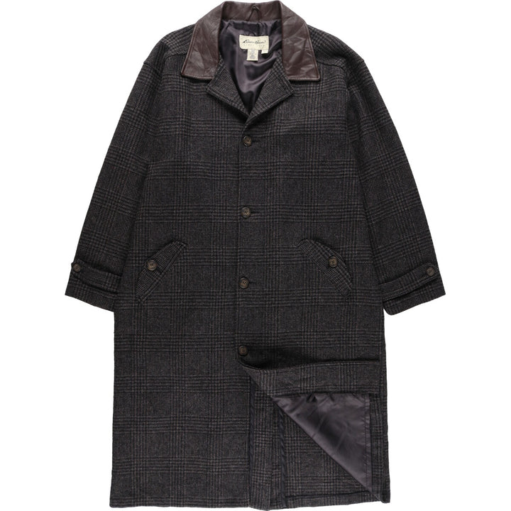 Eddie Bauer Check Pattern Wool Long Coat Made in USA Men's L size / eaa514106