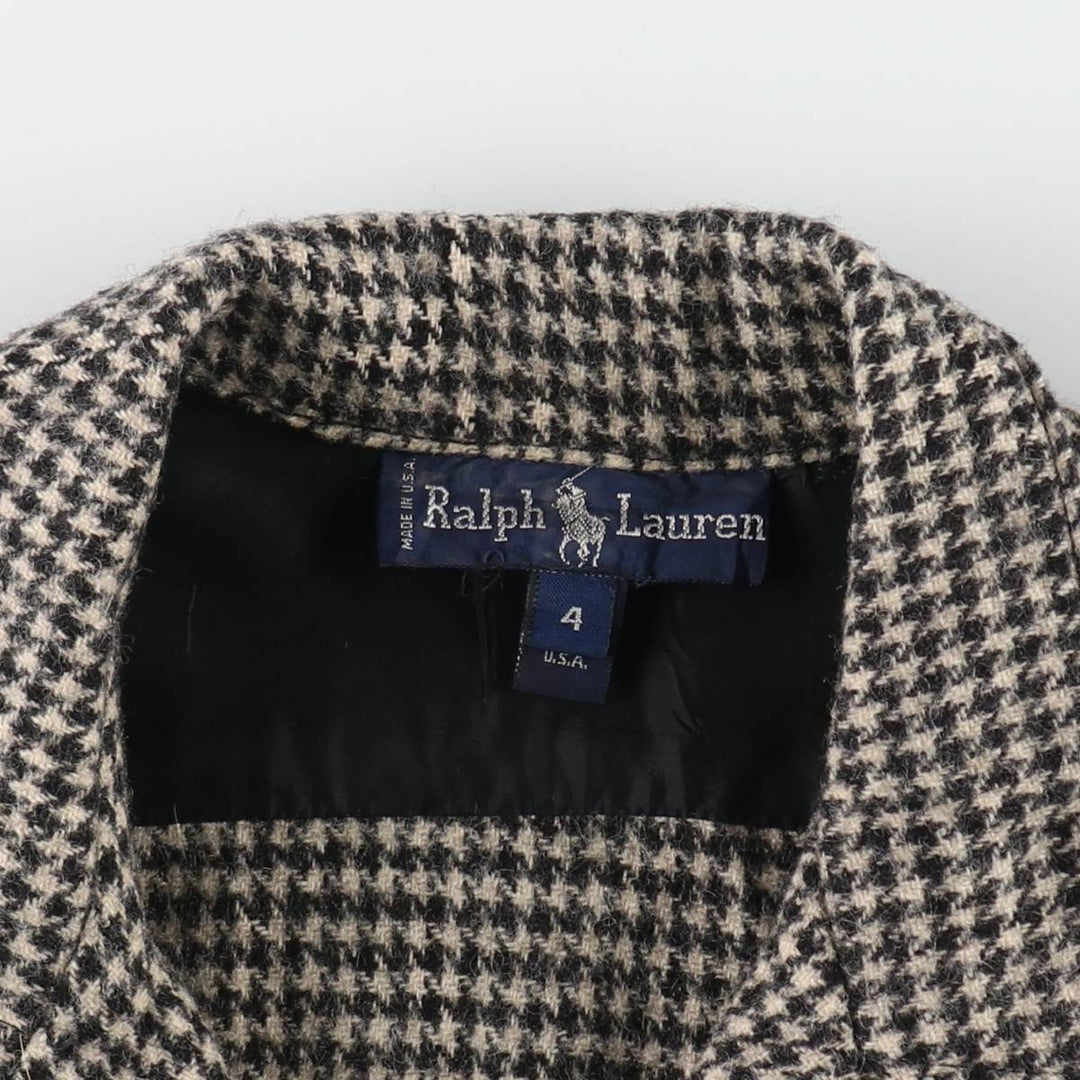 90'S Ralph Lauren Houndstooth Pattern Open Collar Long Sleeve Wool Shirt Made in USA Women's L Size Vintage /eaa514631