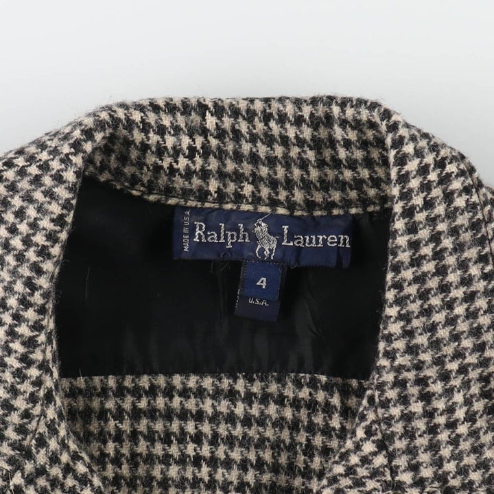 90'S Ralph Lauren Houndstooth Pattern Open Collar Long Sleeve Wool Shirt Made in USA Women's L Size Vintage /eaa514631