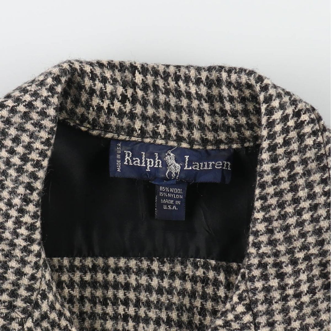 90'S Ralph Lauren Houndstooth Pattern Open Collar Long Sleeve Wool Shirt Made in USA Women's L Size Vintage /eaa514631