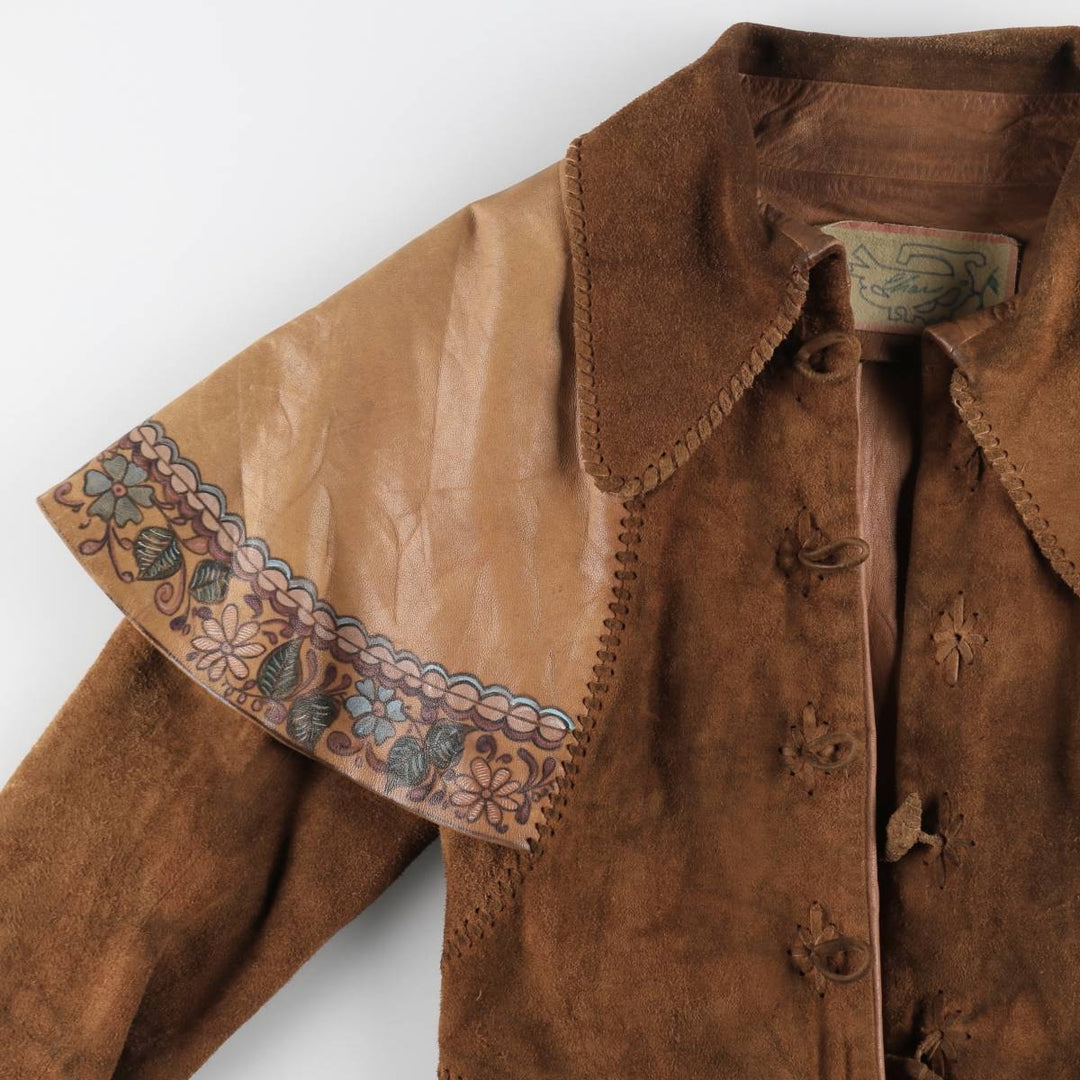 70'S Char suede leather coat, women's size S, vintage / eaa514644