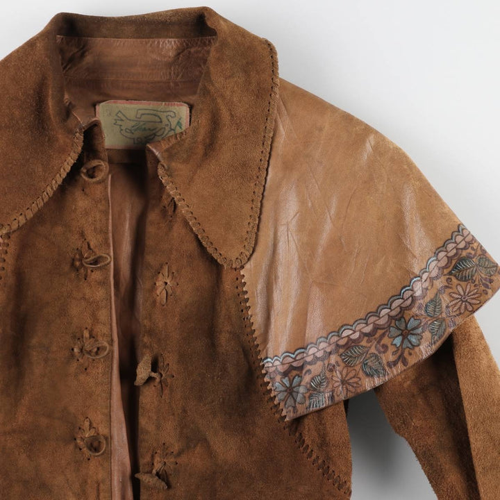 70'S Char suede leather coat, women's size S, vintage / eaa514644