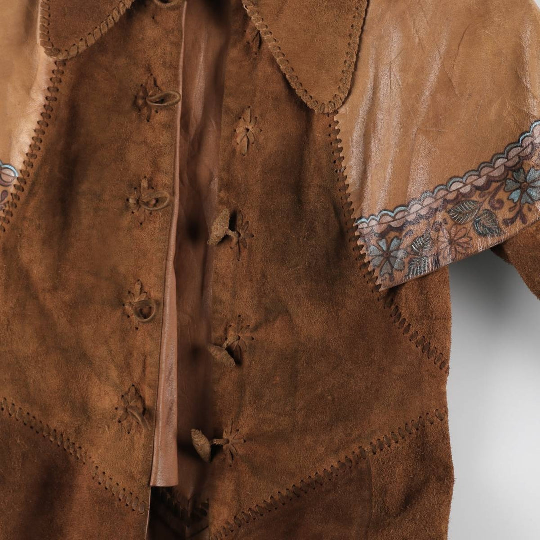 70'S Char suede leather coat, women's size S, vintage / eaa514644