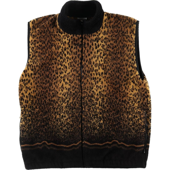 Leopard Pattern Fleece Vest Made in Canada Women's S size unknown brown type Vintage Second Hand