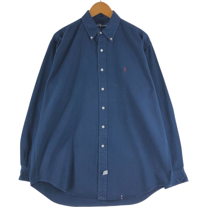 Ralph Lauren long sleeve button down shirt, men's size L cotton navy blue type Vintage Second Hand