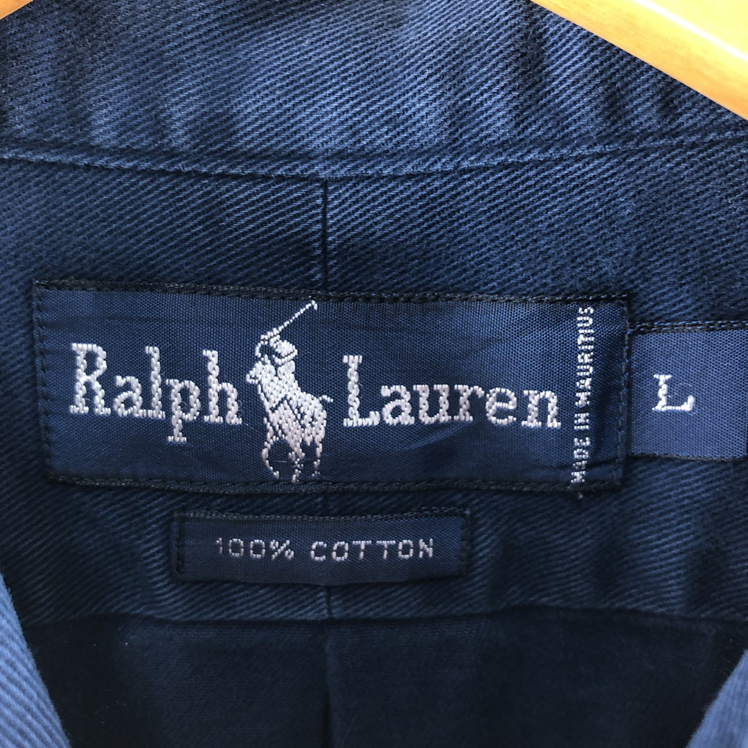 Ralph Lauren long sleeve button down shirt, men's size L cotton navy blue type Vintage Second Hand