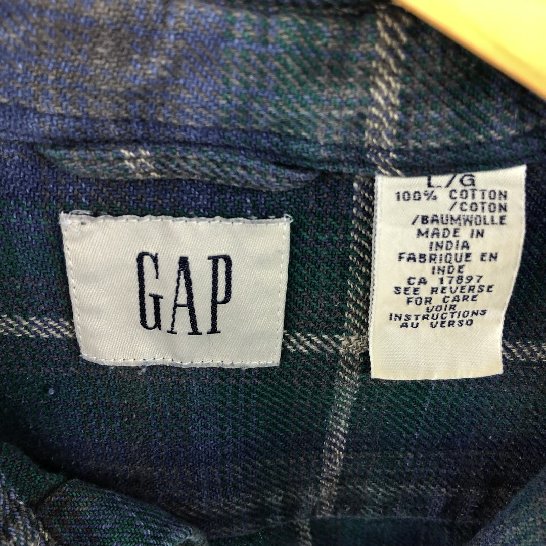 90'S GAP Vintage Long Sleeve Flannel Check Shirt, Men's Size L cotton green type Vintage Second Hand